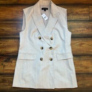 NEW Ann Taylor Women's Beige Double-Breasted Linen Blend Vest 0/Small
